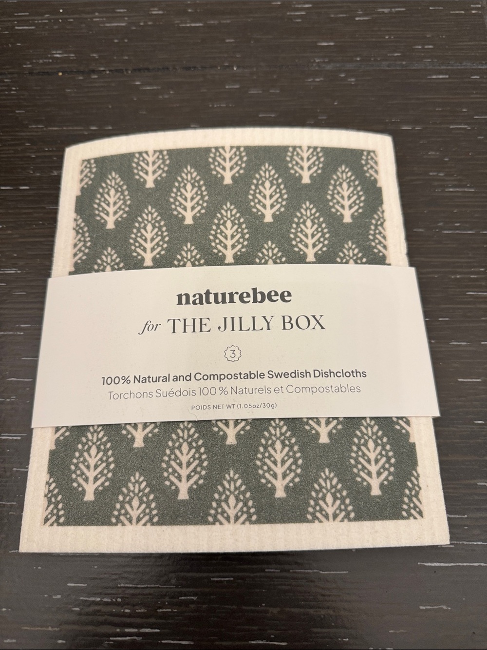 Naturebee - 3 Swedish Dishcloth - Tree Pattern/Brown Check and Blue Leaf